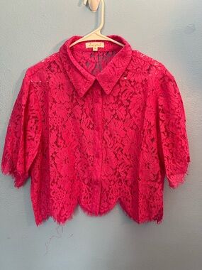 Sweet Generis Fuchsia Lace Crop Button-Up Top